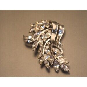 Vintage Trifari Pat Pend Rhinestone Cascading Bouquet Brooch Silver Pin